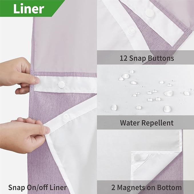 Extra Long No Hooks Needed Linen Textured Shower Curtain with Snap-in Fabric Liner Set,White Hotel Luxury Decor Shower Curtains for Bathroom,Waterproof & Washable,71Wx86H,Lavender
