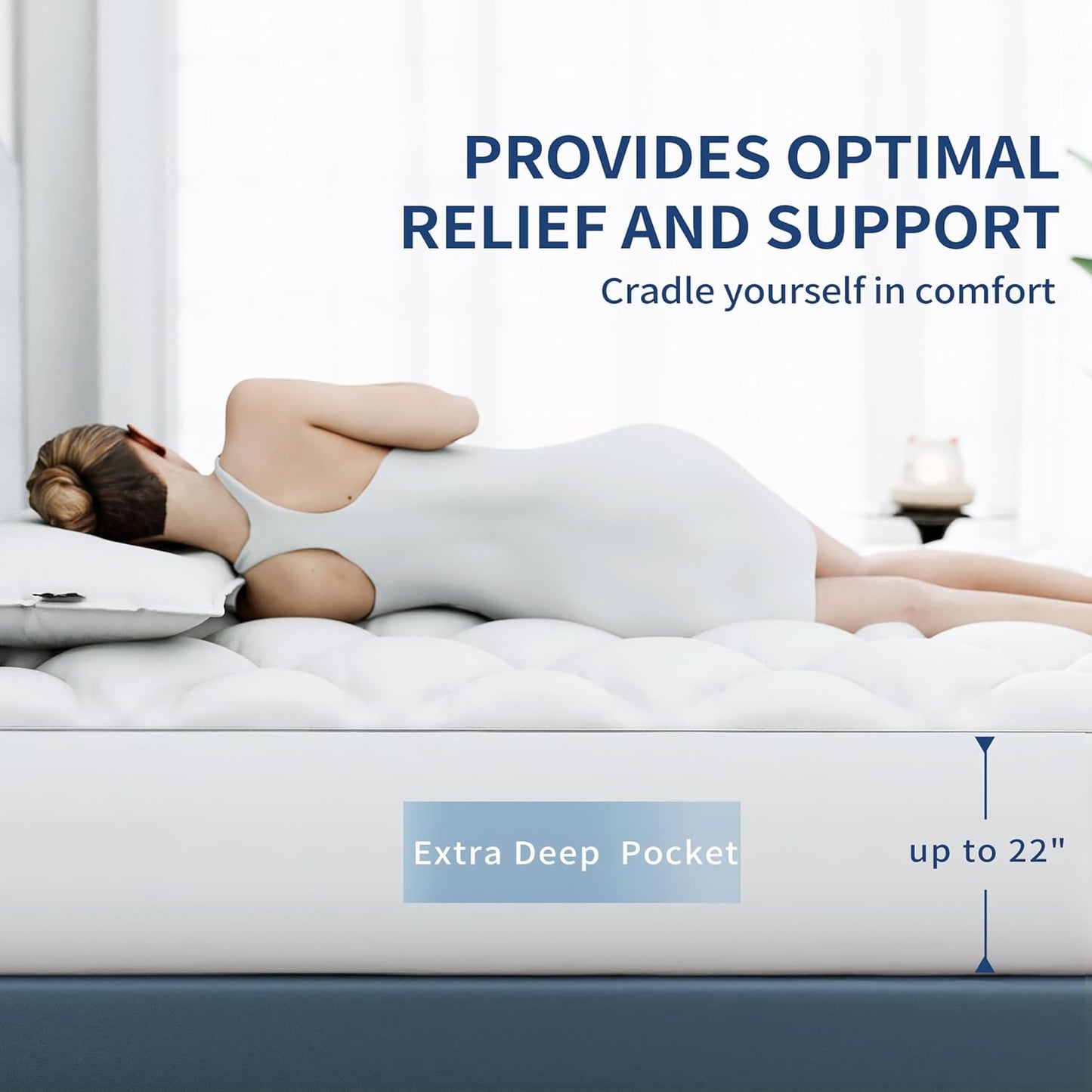 Sunflower Twin Mattress Pad, Hypoallergenic Cotton Mattress Cover College Dorm, 18-22" Extra Deep Pocket Quilted Protector, Breathable&Noiseless