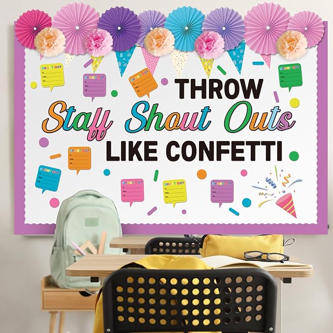 TaoBary 97 Pcs Staff Shout out Bulletin Board Decorations 3D Throw Staff Shout out Like Confetti Appreciation Bulletin Board Set with Fans Paper Cutouts for School Classroom Office Wall Decor Supplies