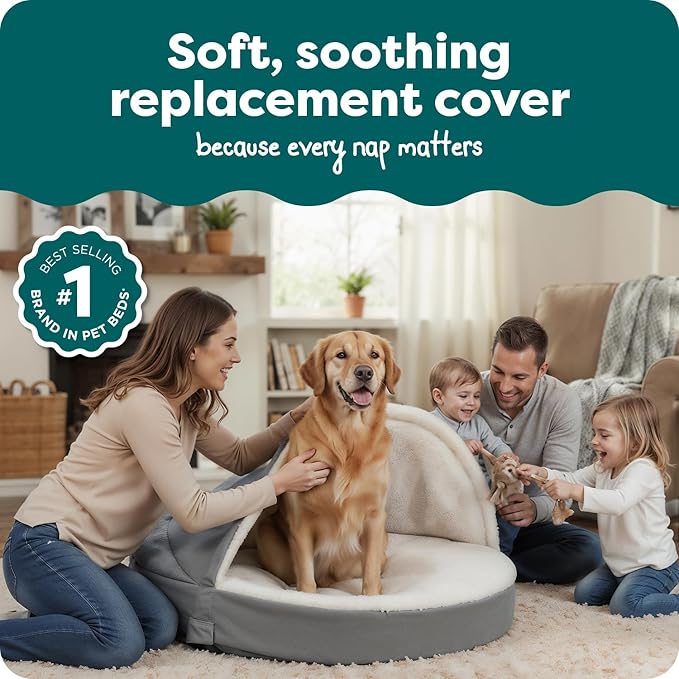 FurHaven Replacement Dog Bed Cover for Sherpa & Suede Snuggery, Fits Cool Gel-Top Foam Beds & Solid Orthopedic Foam Beds, Machine Washable, Jumbo XL (44 inch), Gray