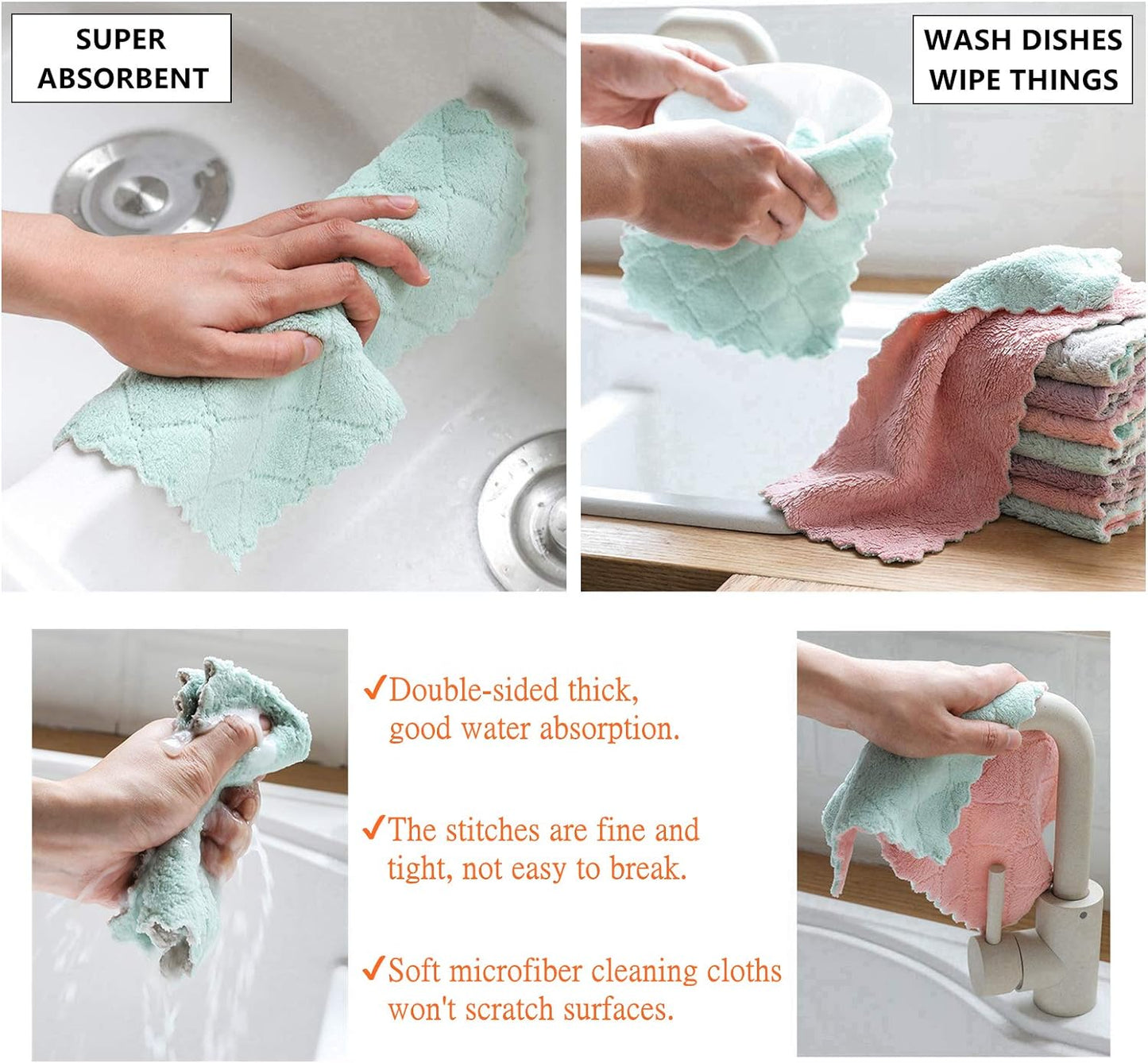 Hypermotion Microfiber Cleaning Cloth, Kitchen Towels, Double-Sided Microfiber Towel Lint Free Highly Absorbent Multi-Purpose Dust and Dirty Cleaning Supplies for Kitchen Car Cleaning. Pack of 12