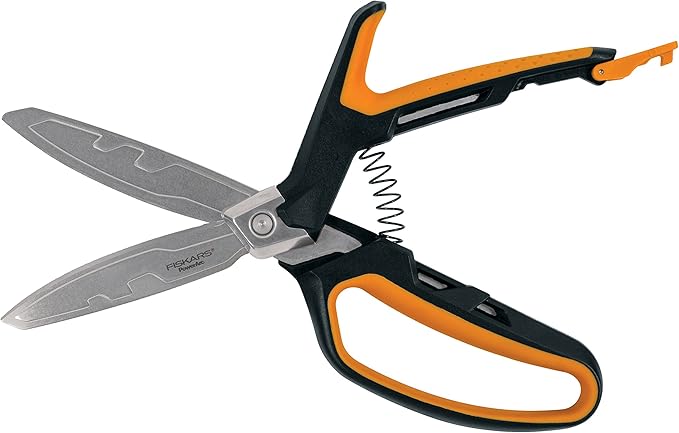 Fiskars PowerArc Easy Action Shears, Heavy Duty Scissors, Curved Stainless Steel Blades & SoftGrip Ergonomic Handle, 10”, Orange/Gray