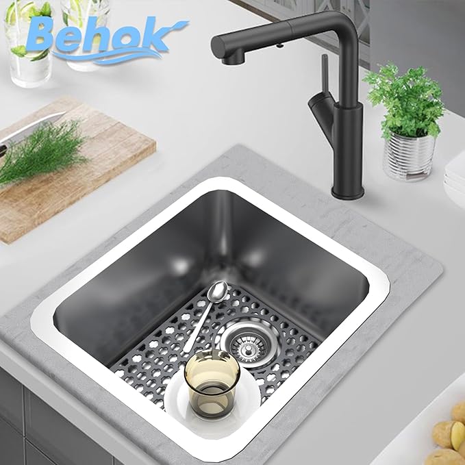 2 Pack Silicone Sink Protector for Kitchen Sink Bathroom, 13.58" x 11.6" Heat-resistant Sink Mat Non-Slip and Durable Silicone Protectors, Rear Drain, Gray
