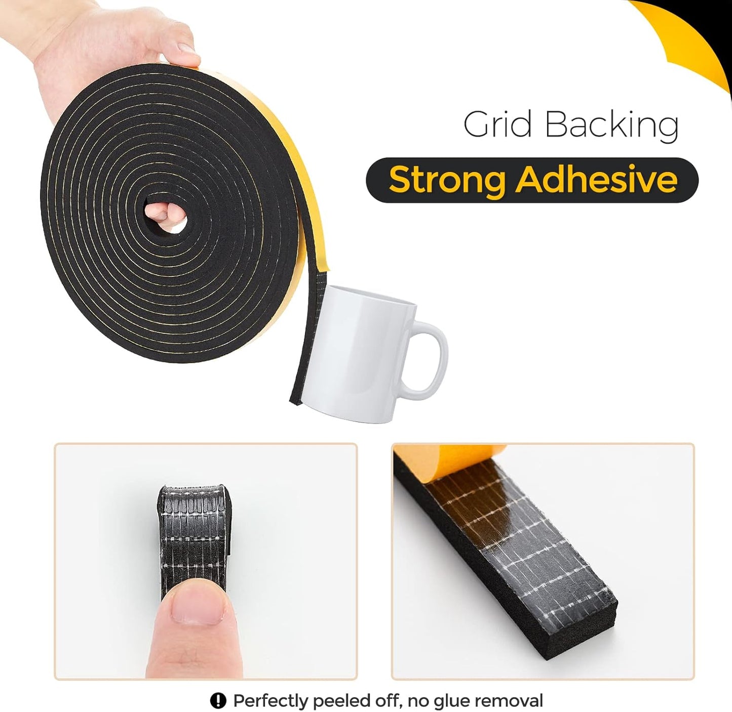 50 Feet Weather Stripping Door Seal, 1/4" Wide X 1/8" Thick Door Seal Strip High Density Foam Tape Adhesive Strip for Door Soundproofing,Window Insulation (1/4" x 1/8" x 50FT,Black)