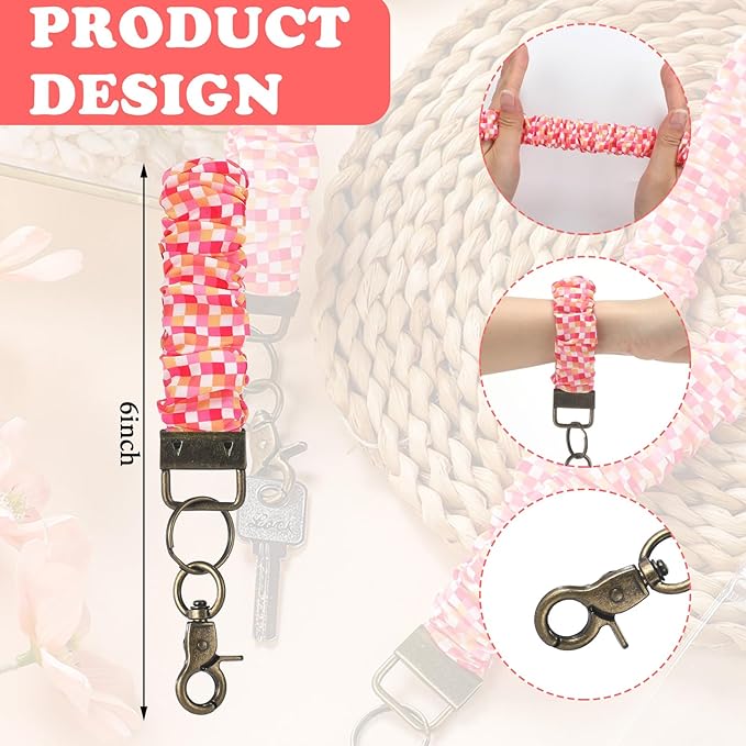 Marspark 2 Set Scrunchie Lanyards with 4 Card Holders for ID Badges and Keys Cute Stretchy Scrunchie Neck and Wrist Lanyards for Teacher Women Nurses School Office Supplies(Pink, Striped)