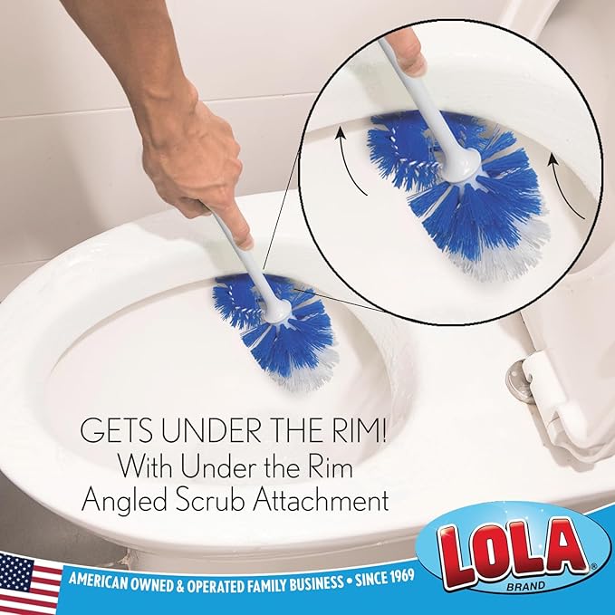 LOLA Classic Toilet Brush w/Under-The-Rim Scrubber, 24 Pack, Deep Cleans The Entire Toilet Bowl, Non-Slip Handle w/Rubber Comfort Grip