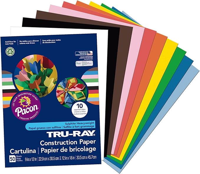 Tru-Ray Construction Paper, 10 Vibrant Colors, 9" x 12", 50 Sheets & Construction Paper P103031, 10 Classic Colors, 9" x 12", 50 Sheets