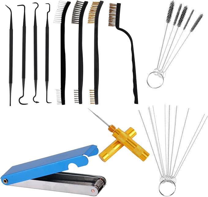 Carburetor Cleaning Kit Torch Tip Cleaner, Includes 3 Double-Ended Brushes 1 Single Head Brush 23 Needles 5 Nylon Brushes 1 Scraper & 4 Cleaning Hooks Tool for Motorcycle ATV Mower Small Engine