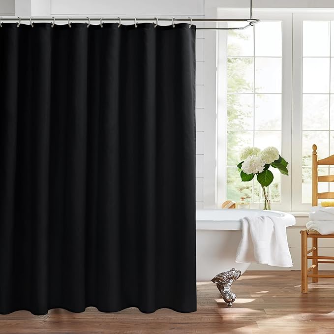 Nasitos Extra Long Fabric Shower Curtain Liners 2 Pack - W72 x H84 - Water Resistant Cloth Shower Curtains with Magnets, Soft Hotel Quality, Machine Washable (Black, Magnets Included)