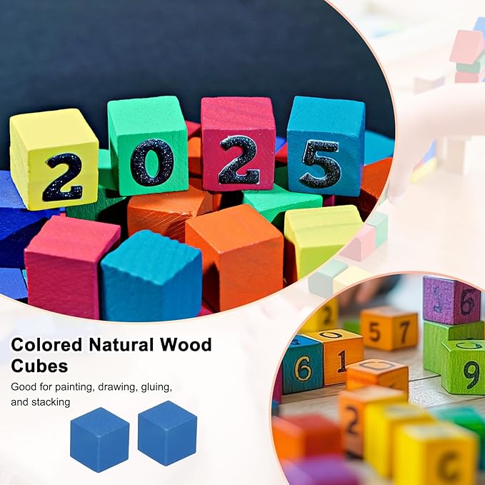 50-Pack DIY Wooden Cube, 0.4 Inch(1 Cm) Colored Natural Wood Blocks for Crafts Making Puzzle Games/Wedding/Home Decor/Dice/Building, Square Blank Block [Blue]