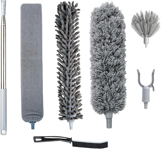 Microfiber Feather Duster with Extension Pole 100 Inches, (8 PCS), Cleaning Brush, Dusters for Cleaning High Ceilings, Cobwebs, Blinds, Cars, Reusable, Washable, Extendable, Ceiling Fan Cleaner Duster