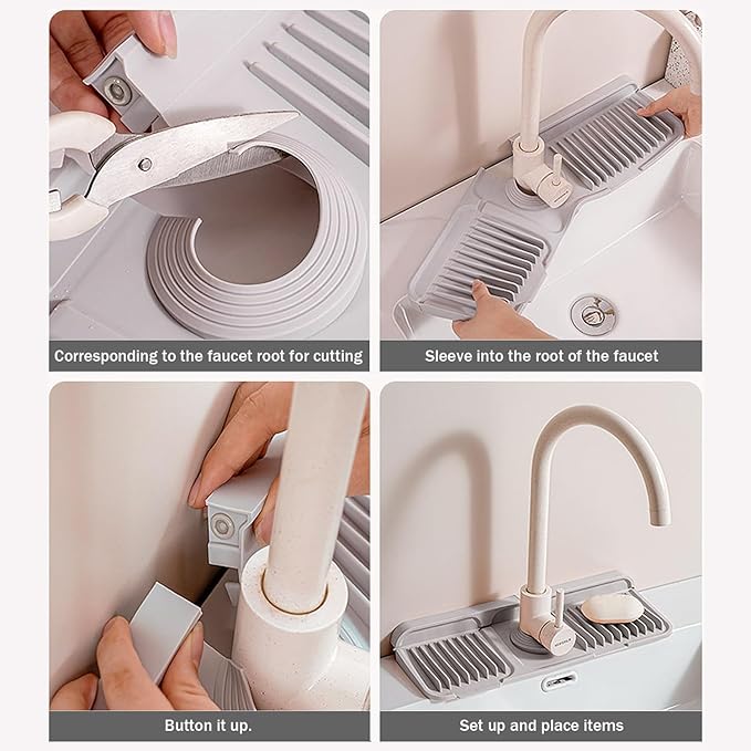 Button Style Faucet Drip Catcher – Silicone Faucet Mat for Kitchen Sink, Leak-Proof Splash Guard with 6° Slope, Behind Faucet Draining Mat, Easy Bathroom & Kitchen Gadgets (Pink, 14.5" x 5.5")