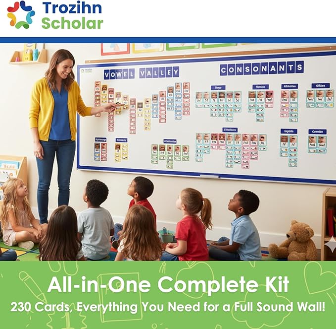 Sound Wall Classroom Phonics Kit (230 Cards) | Phonics Manipulatives, Science of Reading Classroom Materials | Vowel Valley & Consonants | Phonemic Awareness, ESL Teaching & Speech Therapy Materials