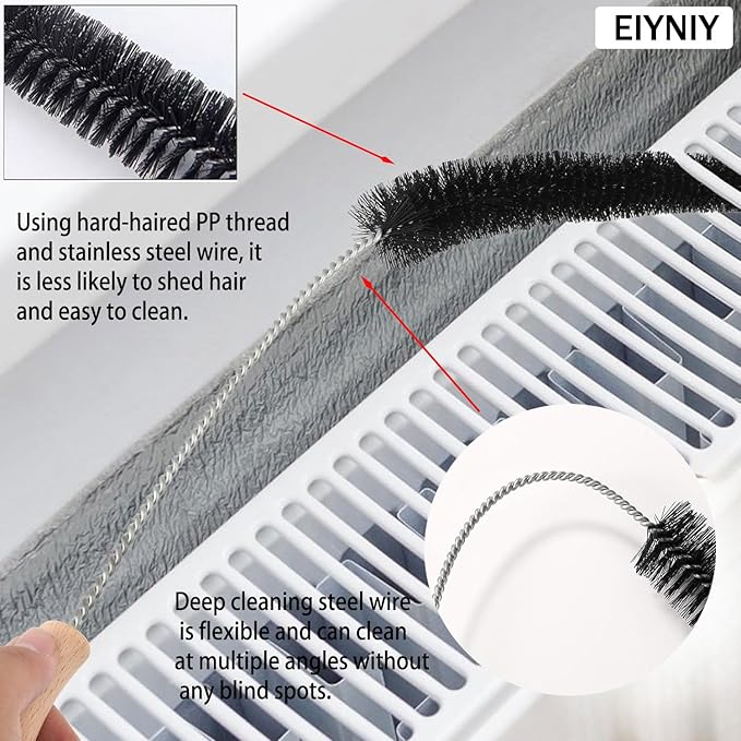 Dryer Cleaner Vent Brush Long Flexible Dryer Vent Cleaner with Wood Handle and Refrigerator Condenser Coil Brush Long Flexible Refrigerator Coil Cleaning Brush (EY-007)