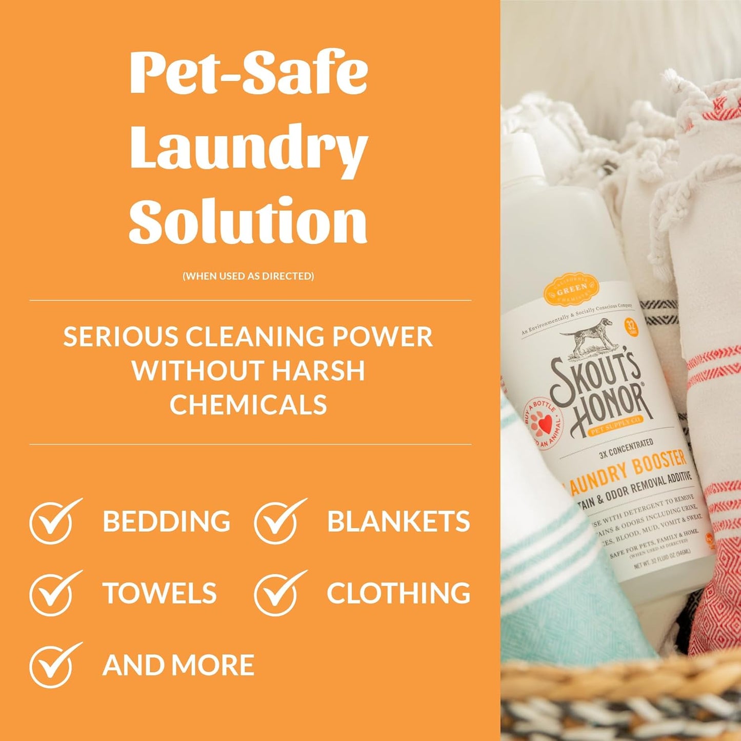 Skout's Honor Laundry Booster Stain & Odor Removal Additive - Plant-Powered Formula for Pet Bedding, Clothing, and Washable Pee Pads - Eco-Friendly & Cruelty-Free, 32 oz