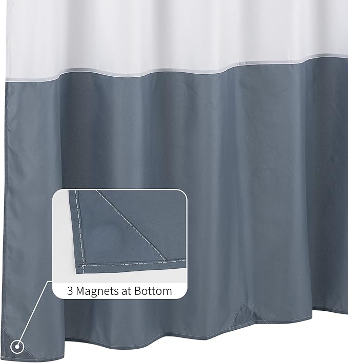 ALYVIA SPRING Waterproof Fabric Shower Curtain Liner - Soft & Light-Weight Cloth Shower Liner, 3 Bottom Magnets, Hotel Quality & Machine Washable - Standard Size 72x72, White and Stone Blue