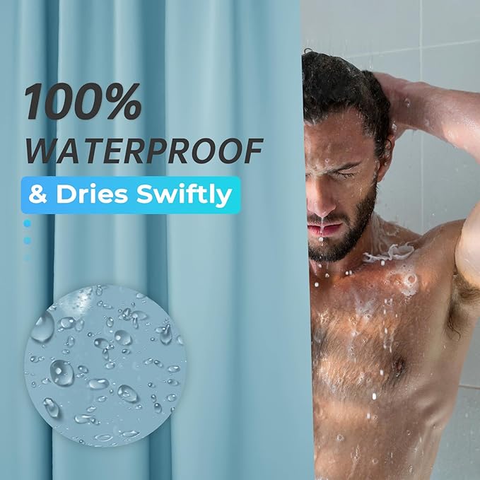 AmazerBath Teal Shower Curtain Plastic 72x72 Inches, Premium PEVA Shower Curtain with 3 Big Weighted Stones and 12 Rustproof Grommets