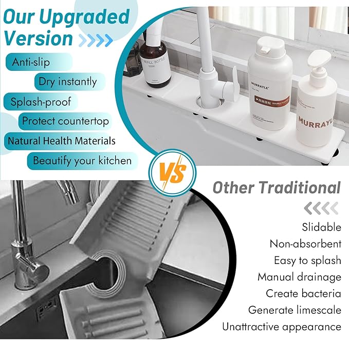 Fast Drying Faucet Mat for Kitchen Sink, Water Absorbent Diatomite Stone Sink Tray with Raised Feet, Kitchen Sink Splash Guard, Prevents Moisture Buildup, Durable Protector for Bathroom Counter