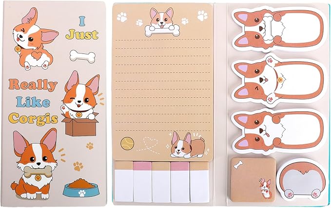 QPIXVB Dog Sticky Notes Set,440 Sheets Post It Notes,Corgi Gifts for Corgi Lovers,Cute Sticky Notes,Christmas Dog Lover Gifts,Dogs Stickers,Dogs Memo Pads,Stocking Stuffers for Home School Supplies