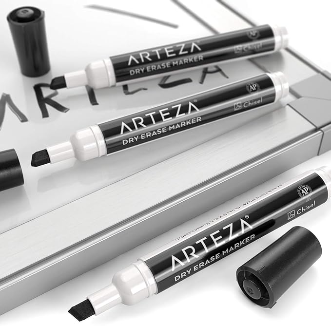 Arteza Black Dry Erase Markers, Bulk Pack of 52 Whiteboard Markers, Chisel Tip, Low-Odor Ink, Long-Lasting & Easy-to-Erase, Ideal for School, Office, Homeschooling and Teachers