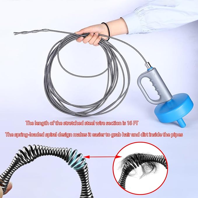 Drain Clog Remover (5pcs)＆Drain Auger 16 FT (1pcs)＆Drain Snake Hair Remover (1pcs),Toilet Plumbing Snake Set for Toilet Sewer Shower Kitchen Bathroom Tub Clogged Drains Opener Cleaning Tool
