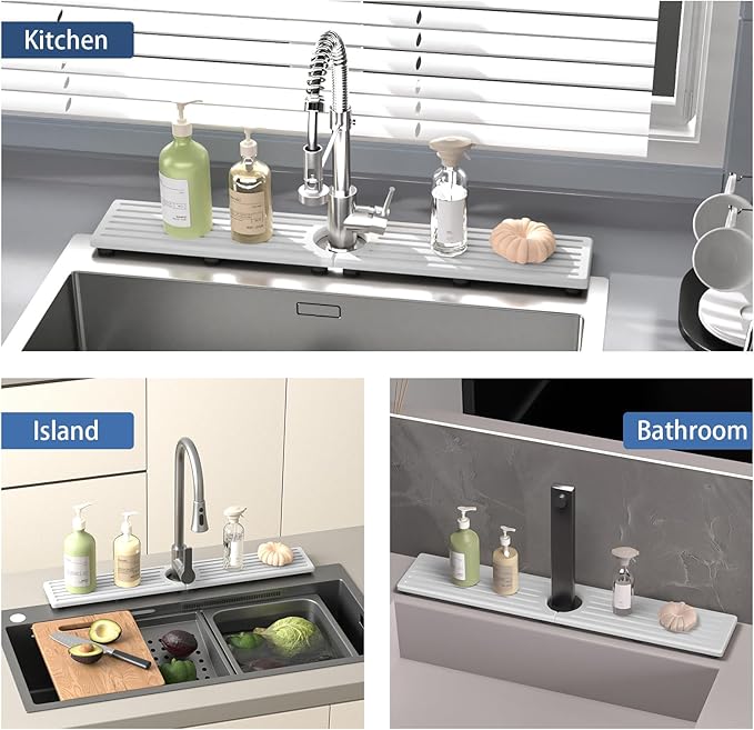 Stone Faucet Mat for Kitchen Sink, Water Absorbing Sink Water Splash Guard, Fast-Drying Kitchen Sink Faucet Mat, Durable Protector and Stone Drying Mat for Kitchen Counter Bathroom Sink
