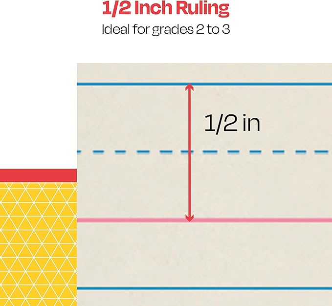 School Smart Zaner-Bloser Writing Paper, Handwriting Practice Lined Paper, Grade 3 Learning, 1/2 Inch Rule, 8 x 10-1/2 Inches, 500 Sheets