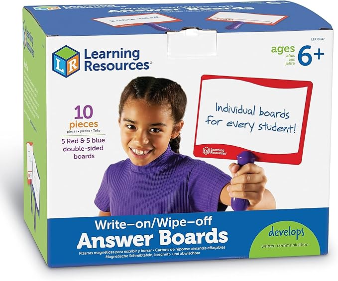 Learning Resources Write-on / Wipe-off Answer Boards, Set of 10 Erasable Boards, Ages 6+