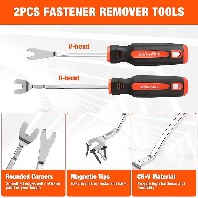 VALUEMAX 3Pcs Trim Removal Tool and Staple Remover Set, Heavy Duty Pry Tool Clip Removal Tool Staple Puller, Upholstery Tools for Removing Staples, Tacks, Auto Clip Fasteners, Door Panel, Dashboard