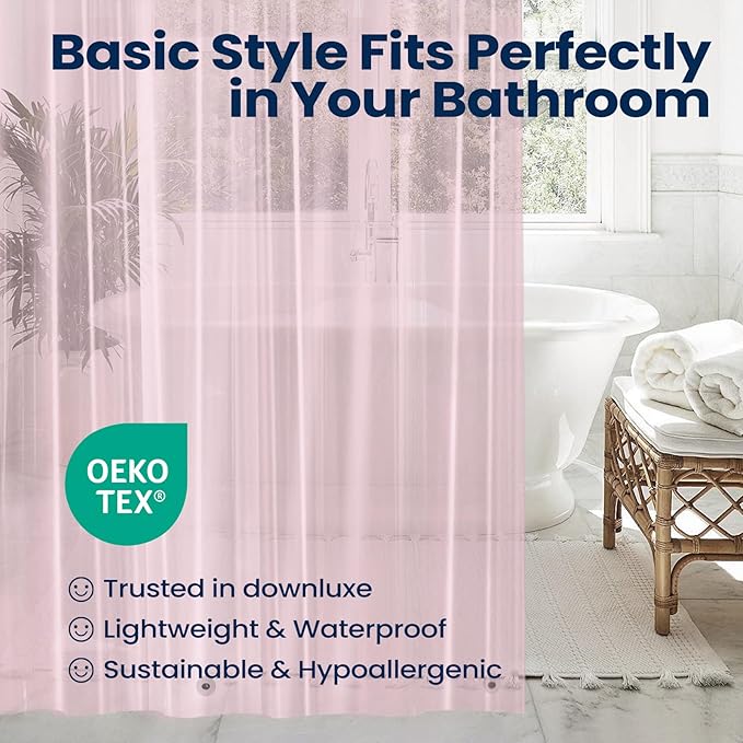 downluxe Pink Shower Curtain Liner, PEVA Lightweight Plastic Shower Liner with 3 Magnets, 72" x 72" Waterproof Bathroom Curtain
