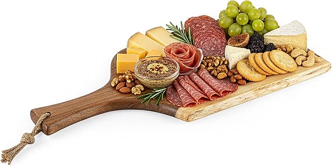 PICNIC TIME Artisan 18" Acacia Charcuterie Board with Raw Wood Edge, Wooden Cutting Board with Handle, All-Purpose Serving Platter, Decorative and Reversible Serving Plank (Acacia Wood)