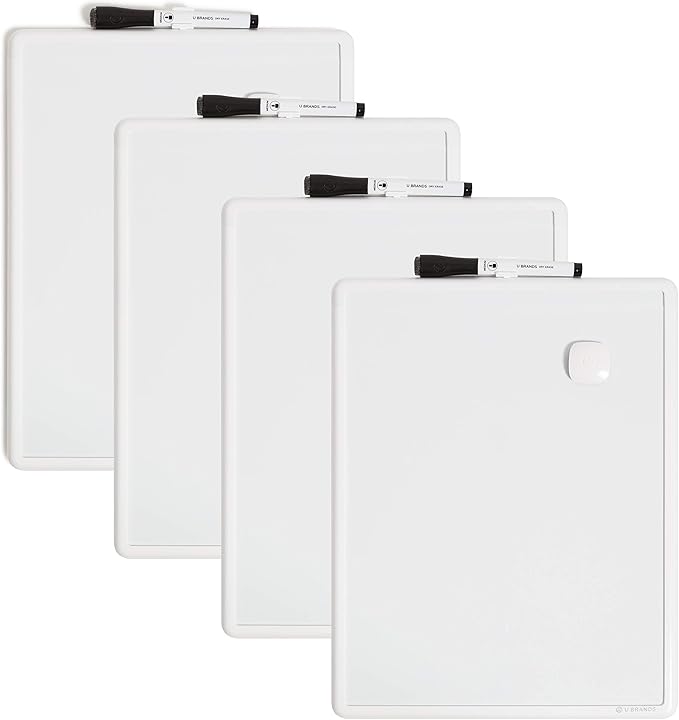 U Brands Contempo Magnetic Dry Erase Board White Board Bundle, 11" x 14", White Modern Frame, Includes 4 Boards, 4 Markers and 4 Magnets