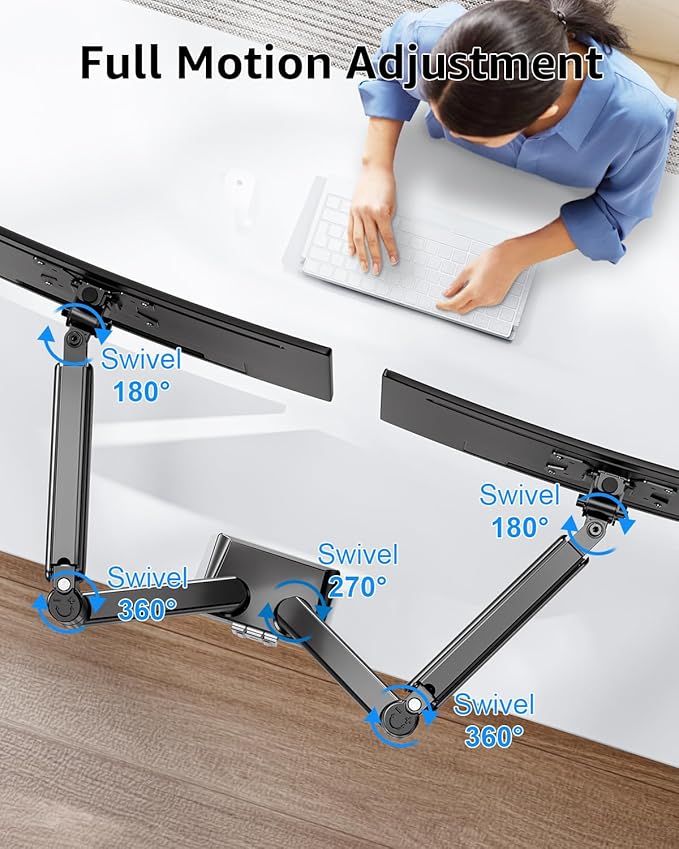 Dual Monitor Stand fits up to 32 inch, 4.4-22 lbs Computer Screens, Dual Monitor Desk Mount Height Adjustable, Monitor Arms for 2 Monitors, Home Office VESA Mounts, Freelift Black