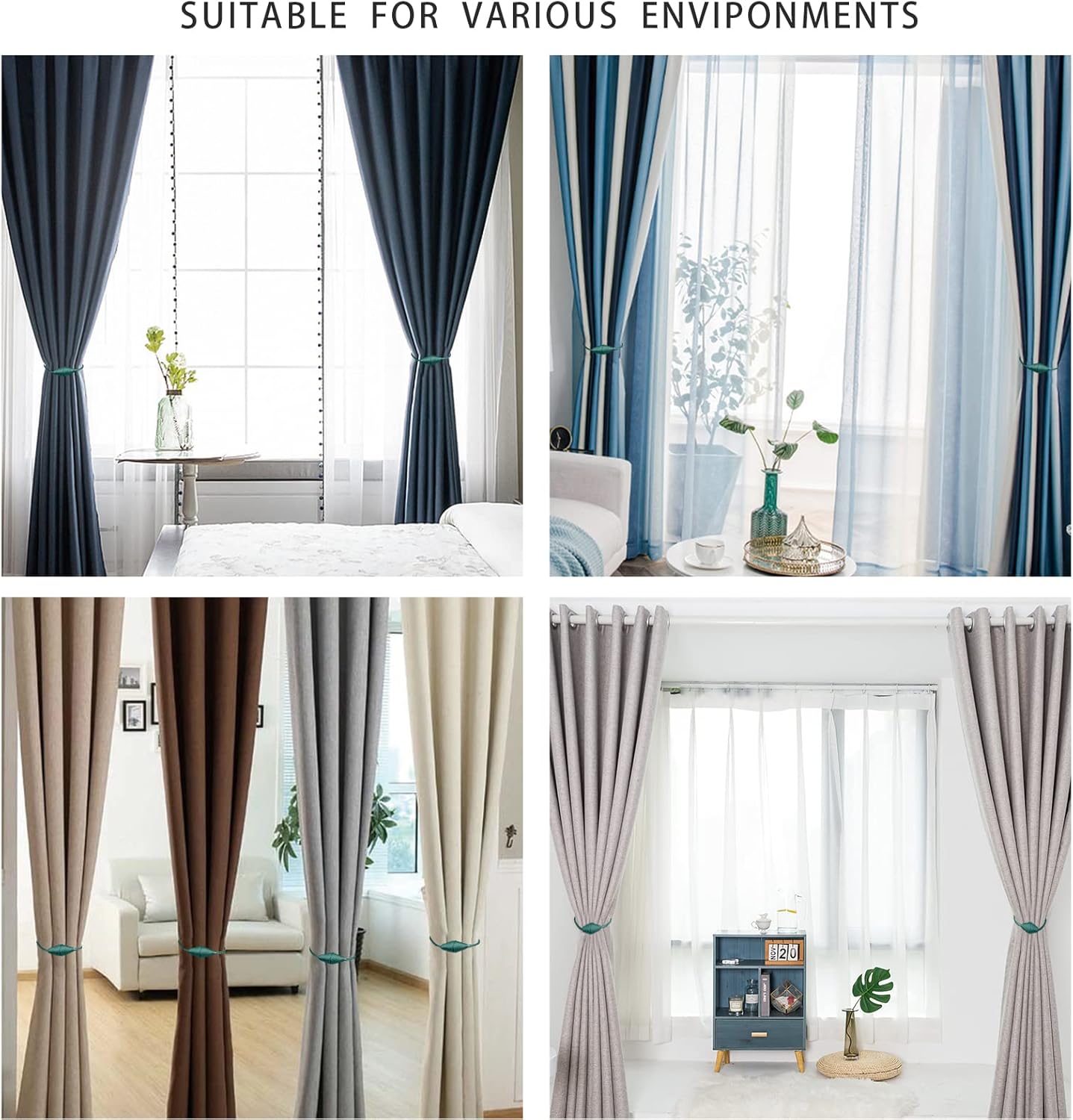 2 PCS Magnetic Curtain Tiebacks, European Style Convenient Drape Tie Backs Holdbacks for Thin or Thick Home & Office Window Draperies, No Tools Required （Teal）