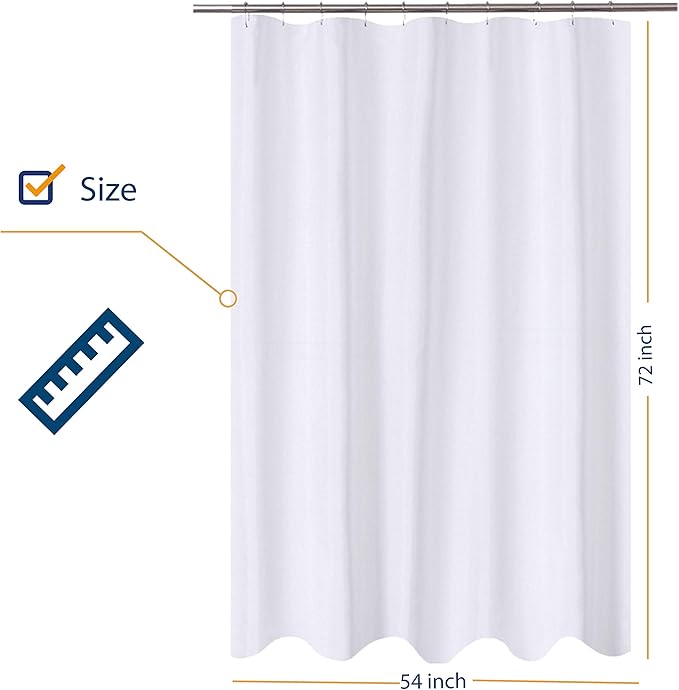 N&Y HOME Fabric Shower Curtain Liner 54 x 72 inches Bath Stall Size, Hotel Quality, Washable, Water Repellent, White Bathroom Curtains with Grommets, 54x72