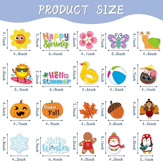 Haooryx Spring Summer Fall Winter Classroom Cutouts Bulletin Board Set - 120Pcs Seasonal Classroom Decoration Paper Cut-Outs Blackboard Border Trim for School Classroom Whiteboard Window Wall Decor