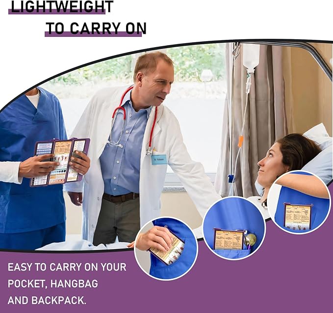 Nursing Clipboard Foldable w/Nursing Edition Cheat Charts, 3 Layers Aluminum, Nurse Board w/Low Profile Clip&Pen Clip Pocket Blank for Nurses, Doctors, Dark Purple