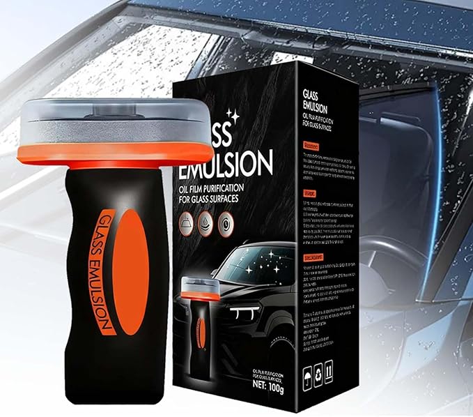 2PCS Glass Oil Film Remover for Car, Glass Emulsion Remover for Car Windshields and Windows, Car Cleaner oil Film Cleaning Brush, Glass Compound with Cleaning Board, Removes o il f ilm Smudges