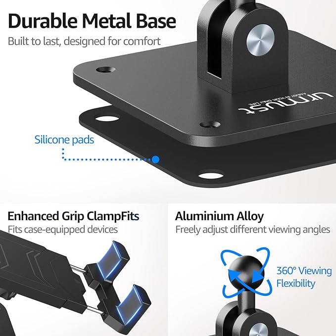 Urmust Universal Tablet Wall Mount Holder, 360° Adjustable, for 4.7-15.6" Devices, iPad, Galaxy Tab,Sturdy Aluminum Wall Phone Holder, ipad Wall Mount for Home, Office & Public Spaces