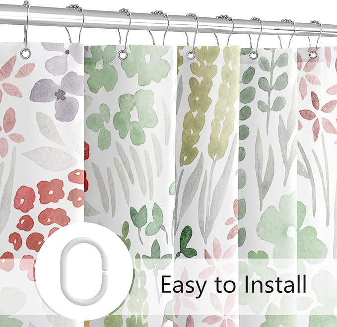 Extra Long Shower Curtain 72 x 96 Inch, Floor to Ceiling X-Long Tall Cute Floral Shower Curtain for Bathroom, Sage Green Wildflower Boho Cottagecore Fabric Shower Curtain Set with Hooks