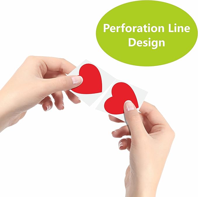 1200 PCS Red Heart Shaped Sticker Labels with Perforation Line in Roll, Use for Valentine's Day, Award Charts,Offices, Teachers & Classrooms, Bookmarks (1.5" in Diameter)