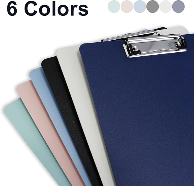 BOMEI PACK Office Plastic Clipboards, 12Pack Low Profile Assorted Colors Clip Boards Pack, 12.5 x 9 Inch A4 Letter Size