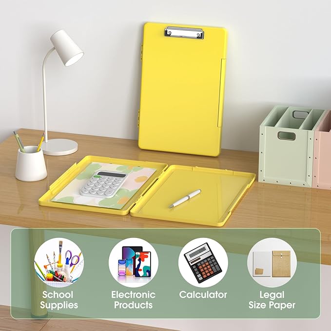 Legal Size Clipboard with Storage, High Capacity 8.5 x 14 Clip Board for Lawers, Folio & Side-Opening, Size 15 x 10 x 1.2 in, Yellow