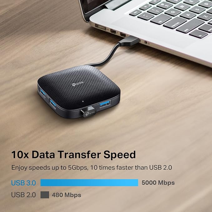 TP-Link 4-Port USB 3.0 Hub, Slim and Compact USB Splitter with Foldable Cord Design, USB hub for Laptop, PC, MacBook, Mac mini, XPS, Surface Pro, Chromebook, Flash Drive, Mobile HDD and More(UH400)