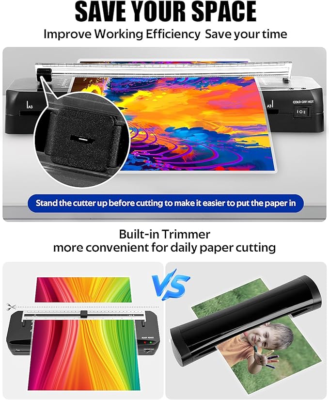 Laminator A3 Laminator Machine with Built-in Trimmer, 70s Fast Warm-up, 13 Inches Cold and Thermal Laminating with 20 Laminating Sheets, Portable Laminating Machine for Home Office School Use