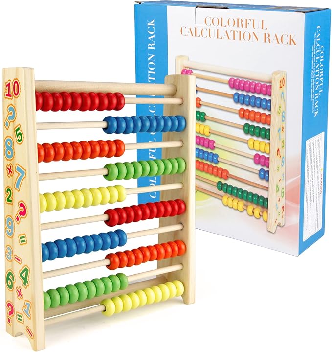 Sealive Classic Wooden Abacus for Kids Math, Educational Counting Toy with 100 Beads, 123 Learning Number Abacus for Toddler, Mathematics Toy Beads Game for Preschool Children Kindergarten