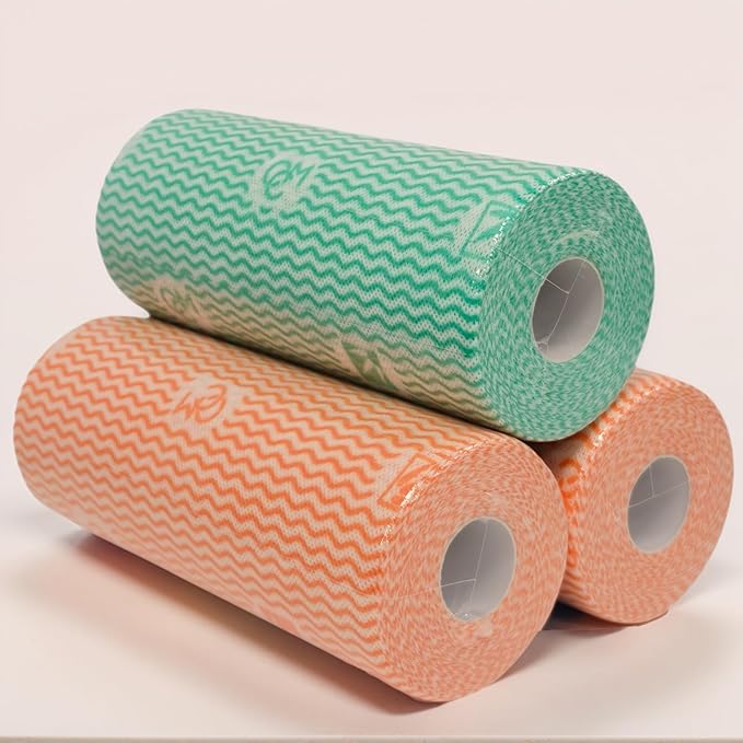 Lazy Cleaning Cloths, Disposable Microfiber Cloths, Reusable Dish Rags, Dry/Wet Use for Dishware, Countertops, Stove, Camping, RVs, Tearable Roll Design (55 Sheets, 9.45"x11.81",Orange)
