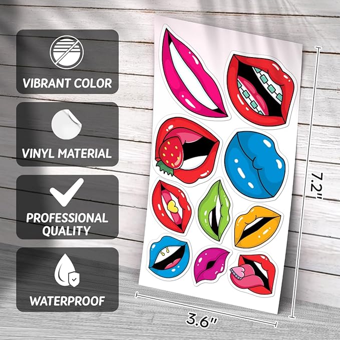 Colorful Art Lips Mouth Expressions Vinyl Stickers Pack 50pcs for Teens Girls Laptop Water Bottle Phone Case Scrapbook DIY Hard Bedroom Wall Decoration Hat Bumper Bike Kids