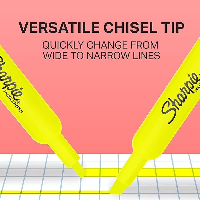 Sharpie Tank Style Highlighters, Chisel Tip, Fluorescent Yellow, Box of 36 (1920938)