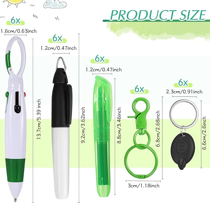 Chinco 30 Pcs Retractable Shuttle Pen Clip with Mini Highlighter Nurse Badge Pen Neon Marker LED Keychain Ring Clip